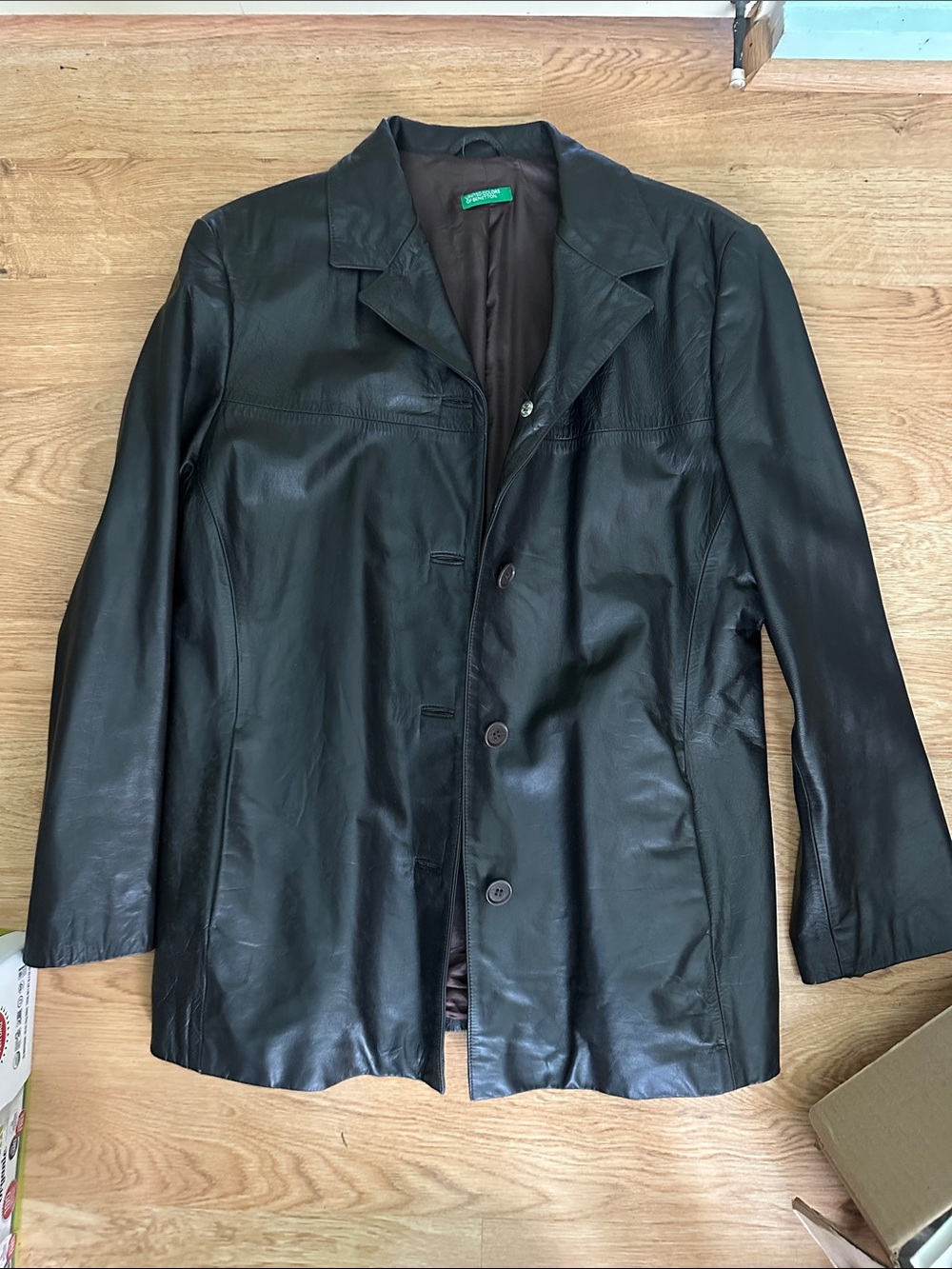 United Colors Of Benetton dark brown Leather Button-Front jacket
